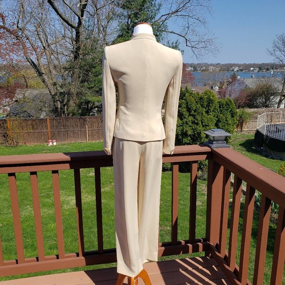 GIORGIO ARMANI Cream Pants Suit BARBIECORE Silk Blazer Borgo 21 Set Womens 8 - Picture 3 of 16